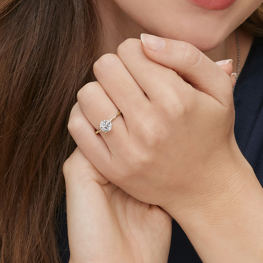 18K Yellow Gold Petite Secret Halo Diamond Ring