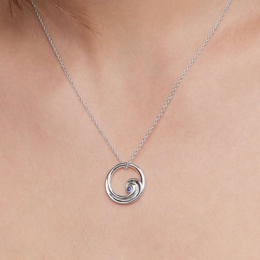 Silver Wave Sapphire Pendant