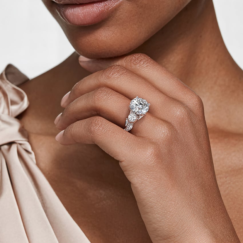 Luxe Secret Garden Three Stone Diamond Engagement Ring in 18K White Gold