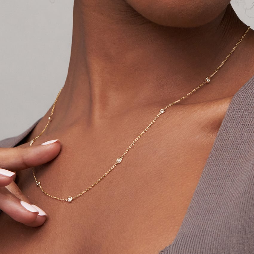 18K Yellow Gold Bezel Strand 18 in. Diamond Necklace (1/3 ct. tw)