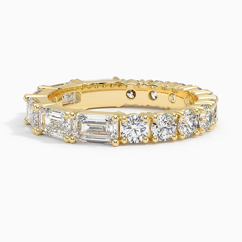 18K Yellow Gold Elise Emerald Cut and Round Eternity Diamond Ring