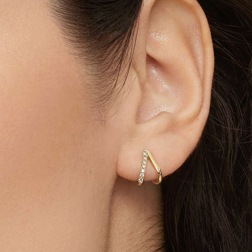14K Yellow Gold Zuri Diamond Huggie Earrings