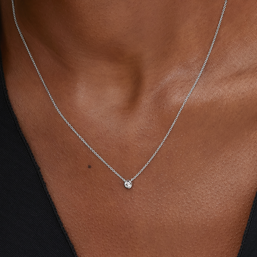14K White Gold Lab Diamond Bezel Solitaire Pendant