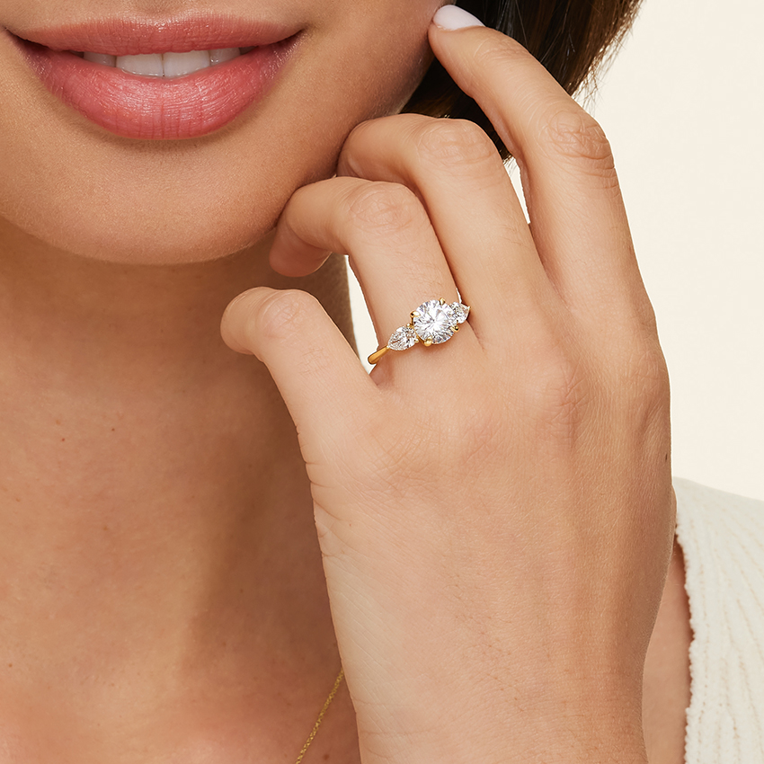 18K Yellow Gold Luxe Opera Three Stone Diamond Ring