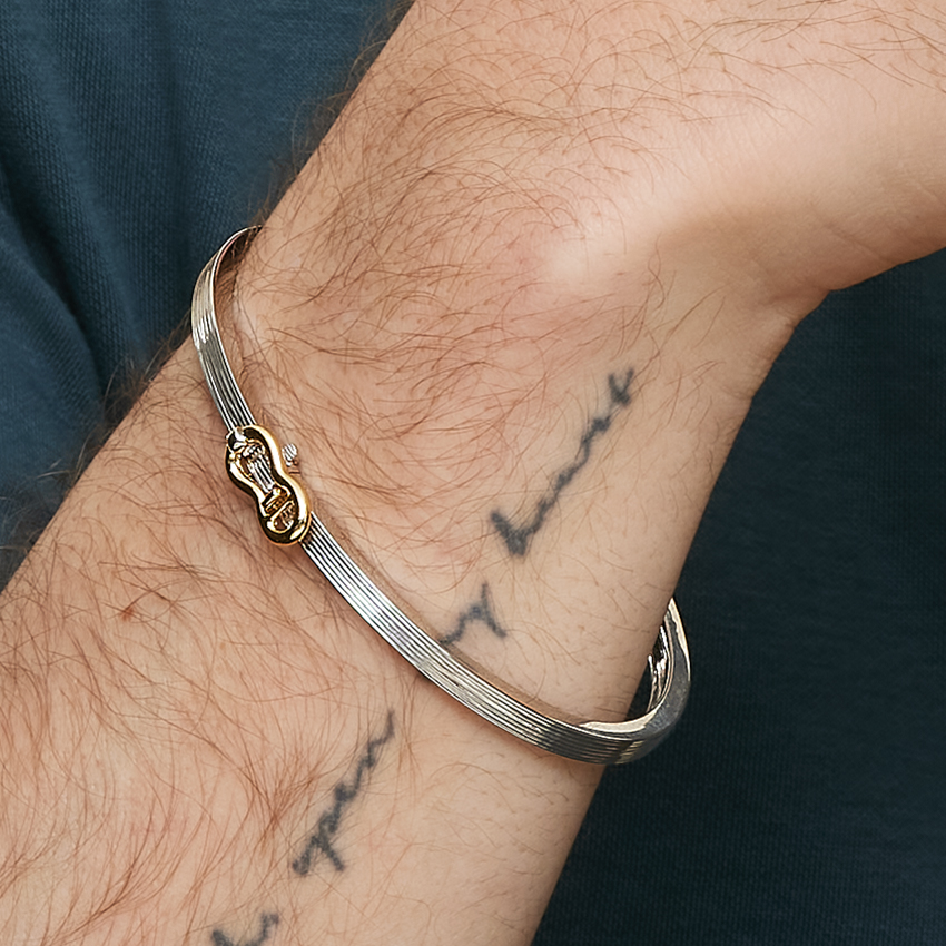 14K Yellow Gold Two-Tone Hinged Bangle