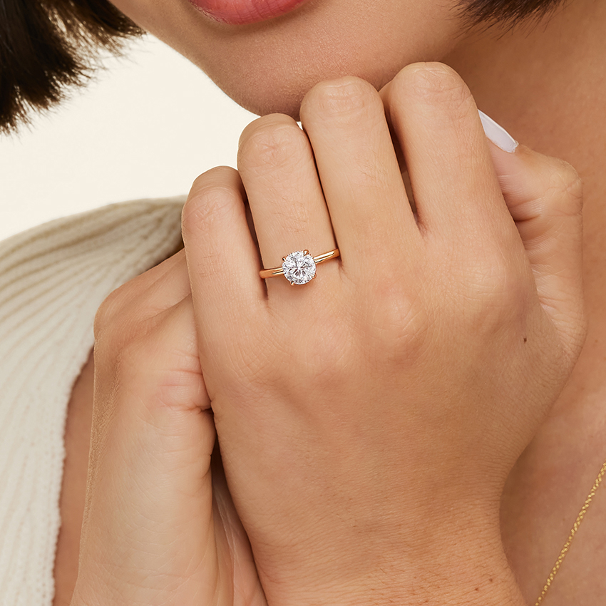 14K Rose Gold Freesia Hidden Halo Diamond Ring