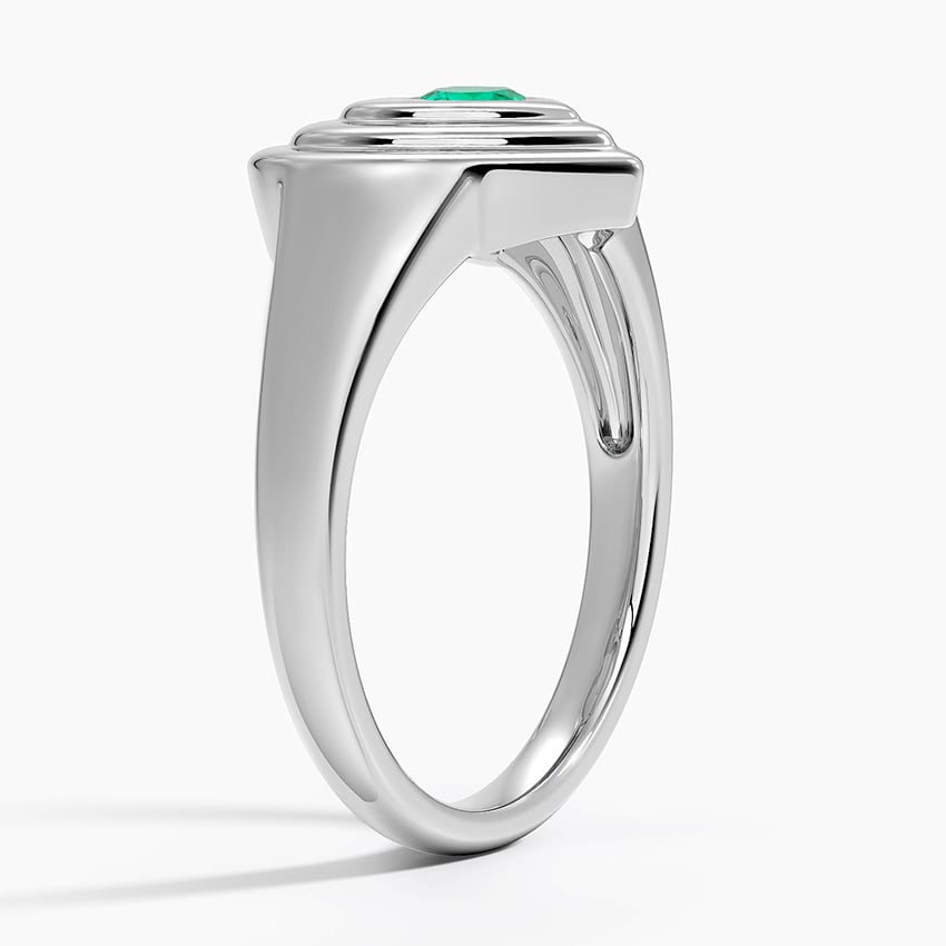 Lab Emerald Heart Signet Ring in 14K White Gold