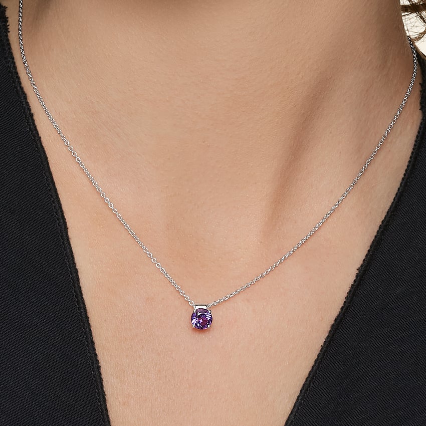 Silver Floating Solitaire Amethyst Pendant