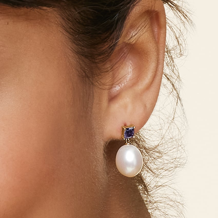 14K Yellow Gold Gigi Lab Alexandrite and Baroque Cultured Pearl Earrings