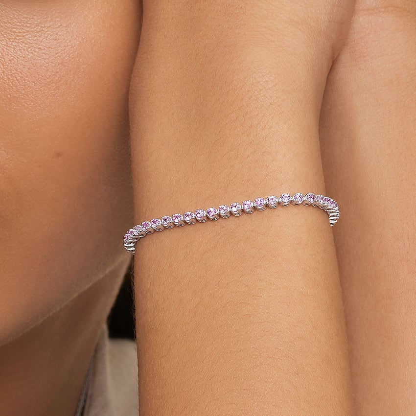 14K White Gold Pink Sapphire Tennis Bracelet
