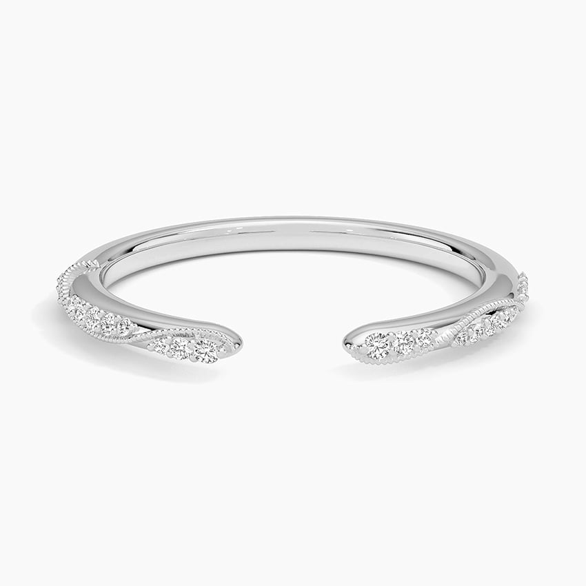 18K White Gold Camellia Milgrain Diamond Open Ring