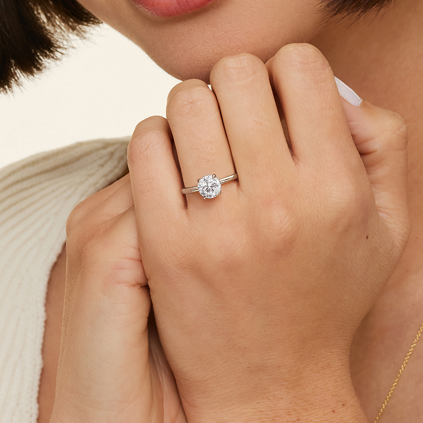 18K White Gold Freesia Hidden Halo Diamond Ring