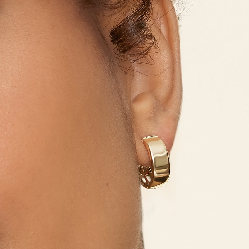 14K Yellow Gold Wide Huggie Hoop Earrings