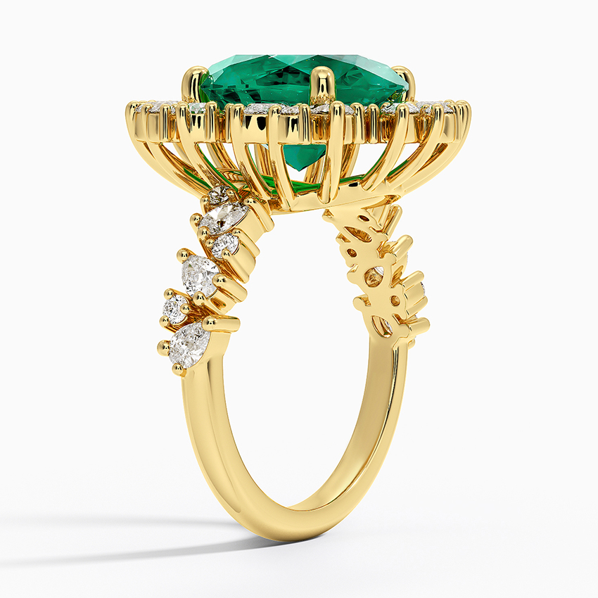 18K Yellow Gold Olivetta Lab Emerald and Diamond Cocktail Ring