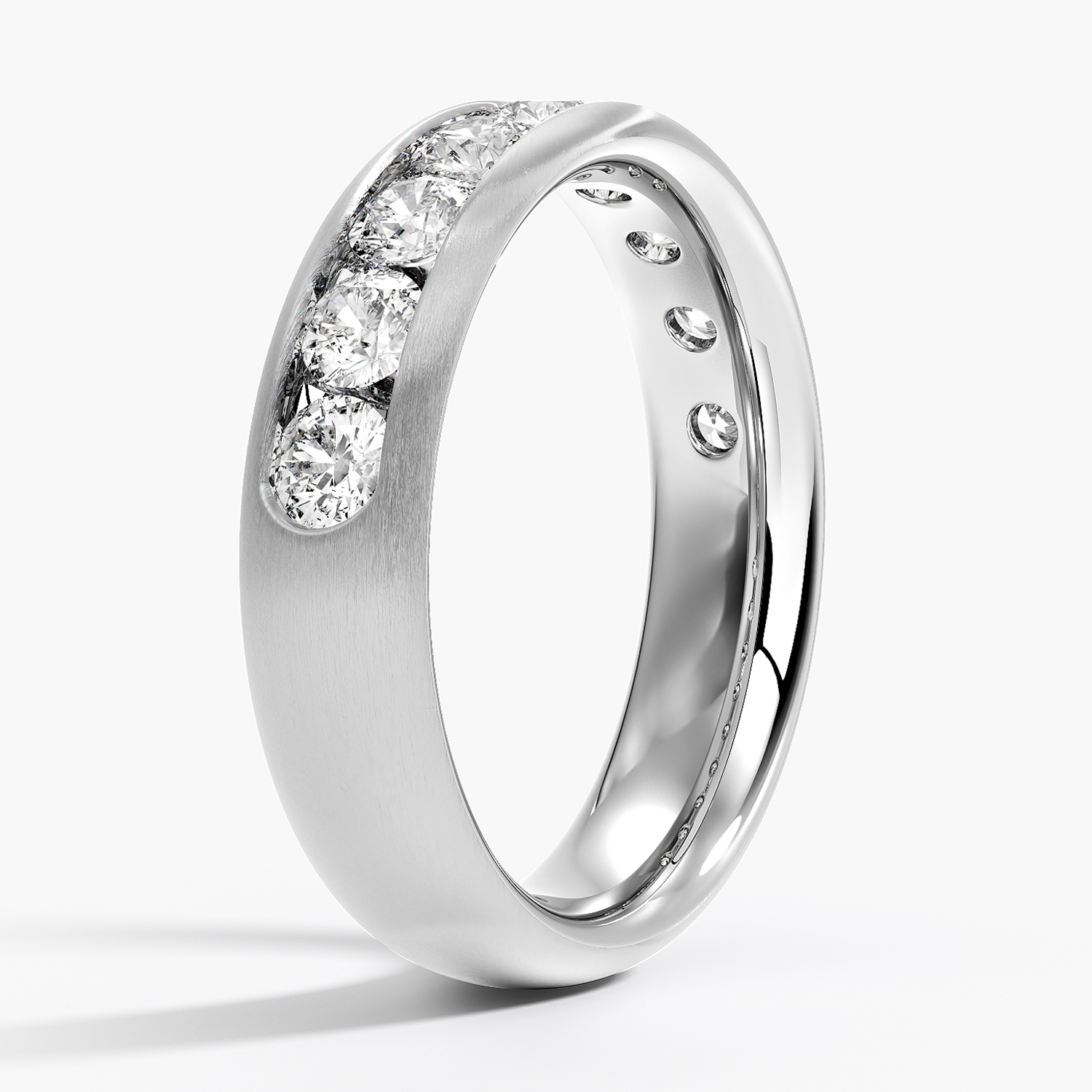 18K White Gold Channel Set Lab Diamond 5.5mm Matte Wedding Ring