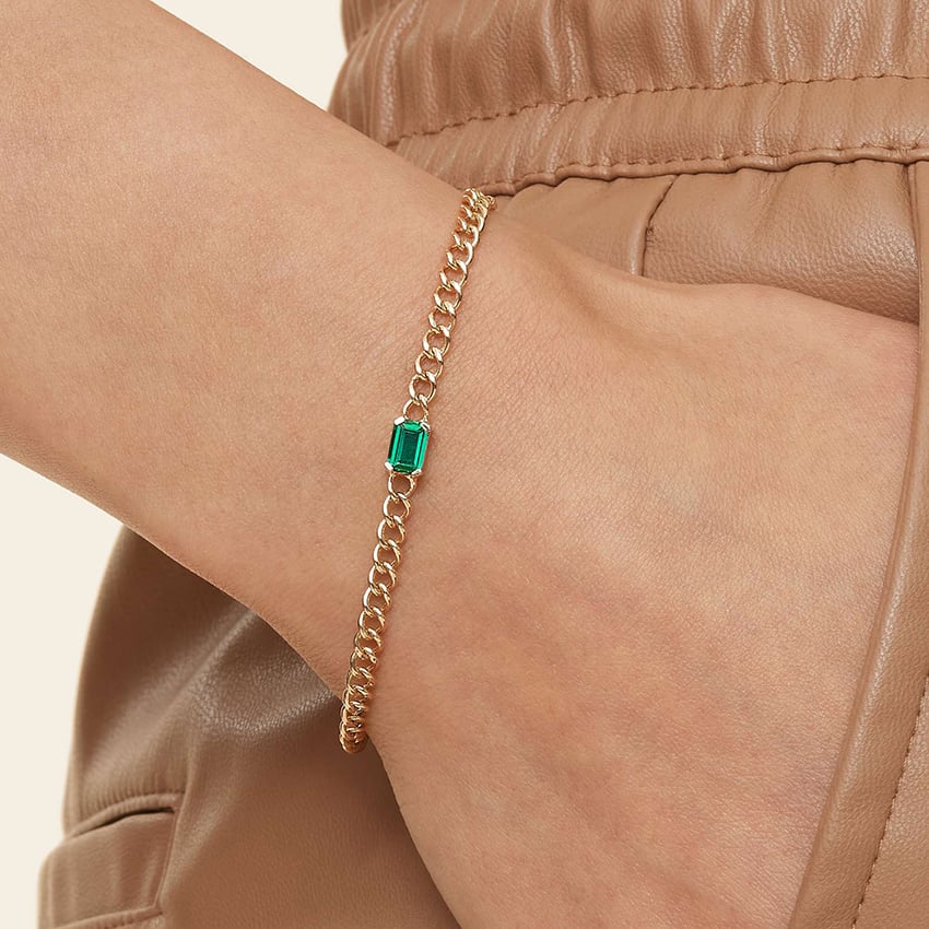 14K Yellow Gold Kendall Lab Grown Emerald Chain Bracelet