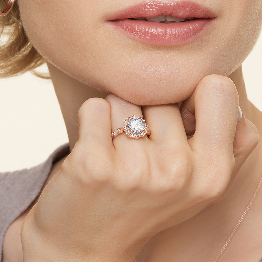 14K Rose Gold Cadenza Halo Diamond Ring