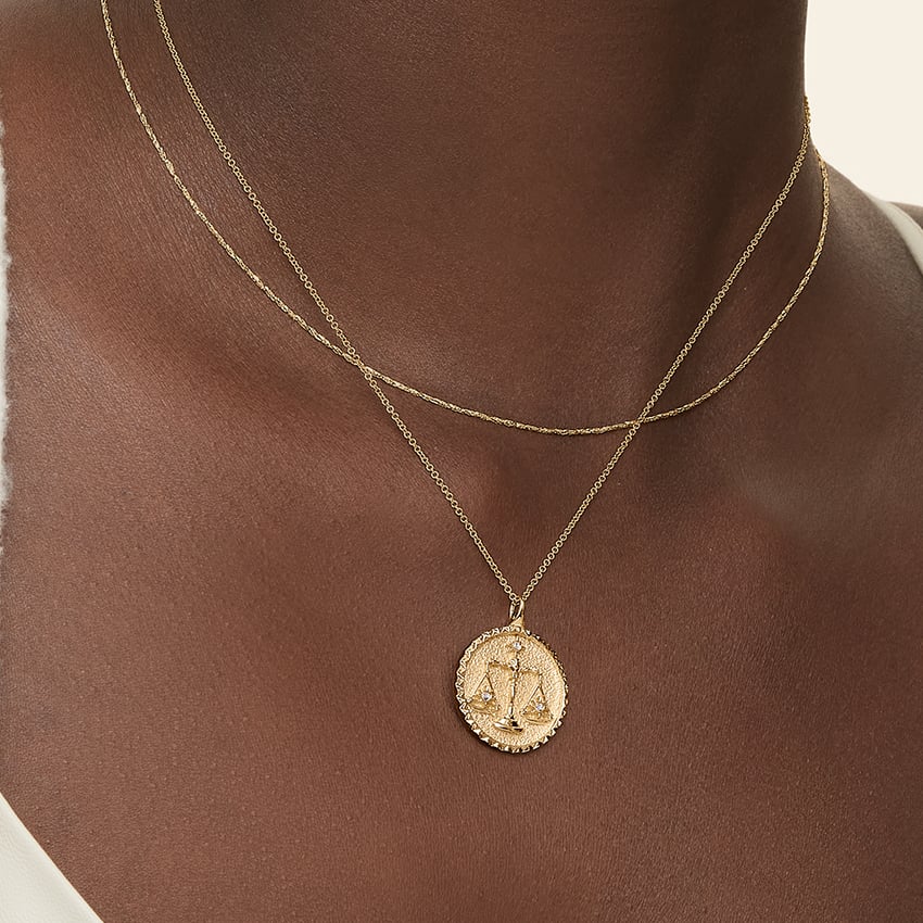14K Yellow Gold Libra Zodiac Diamond Pendant