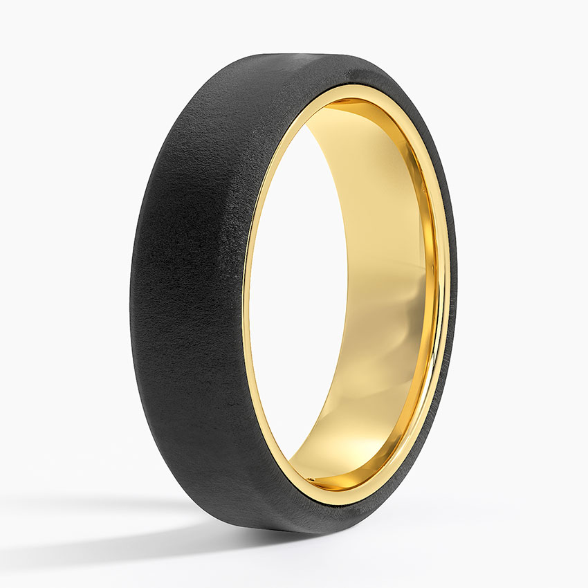 18K Yellow Gold Jett Black 6mm Wedding Ring