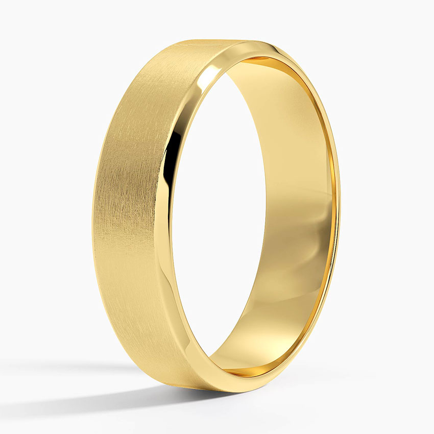 18K Yellow Gold Slim Profile Beveled Edge Matte 5.5mm Wedding Ring