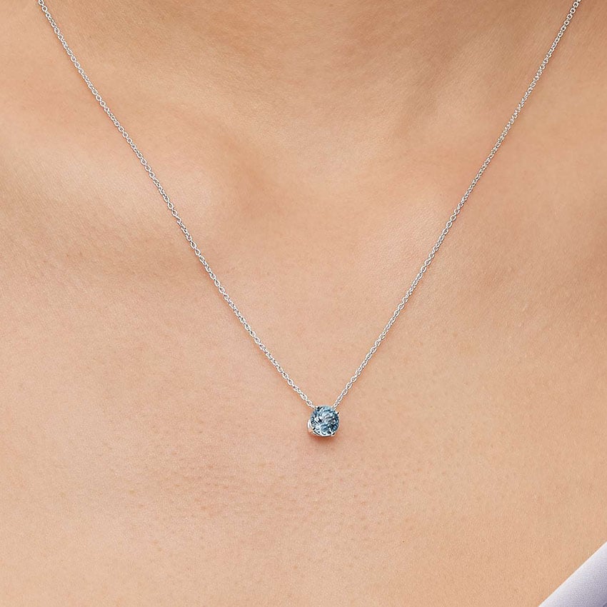 Silver Floating Solitaire Aquamarine Pendant