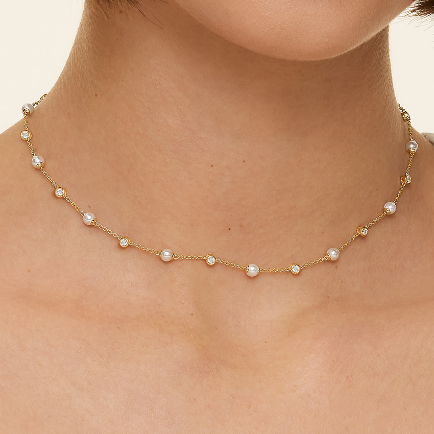 Athena Premium Akoya Cultured Pearl and Diamond Strand Necklace (3/8 ct. tw.)
