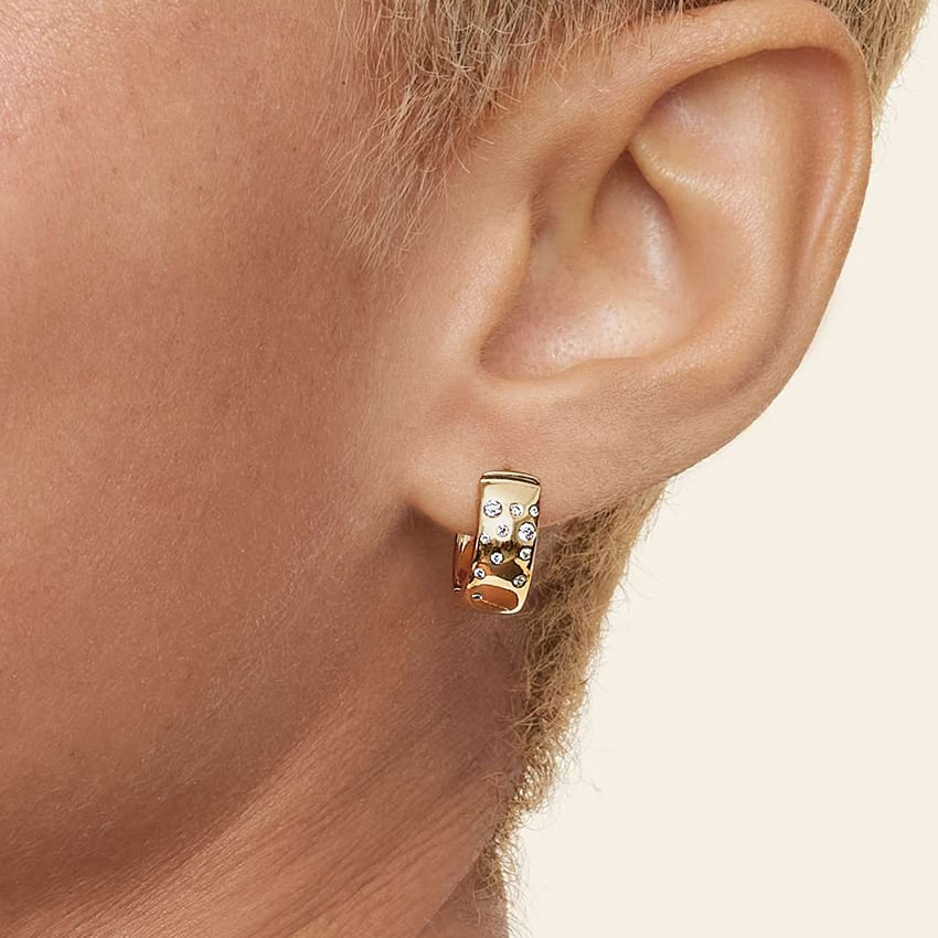 14K Yellow Gold Cascade Diamond Huggie Earrings