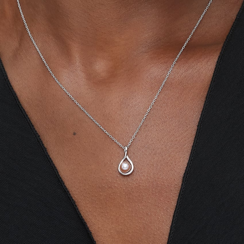 Silver Rose Cultured Freshwater Pearl Twist Pendant (6mm)