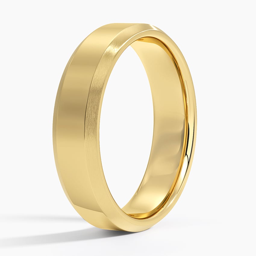 18K Yellow Gold Brushed Edge Bevel 5.5mm Wedding Ring