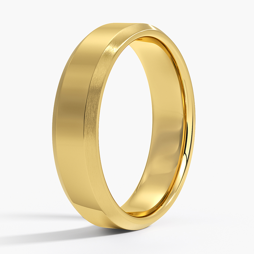 18K Yellow Gold Brushed Edge Bevel 5.5mm Wedding Ring
