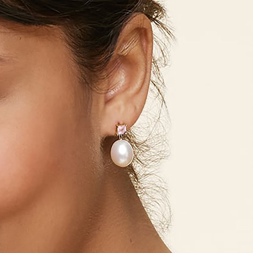 14K Yellow Gold Gigi Morganite and Baroque Cultured Pearl Drop Earrings