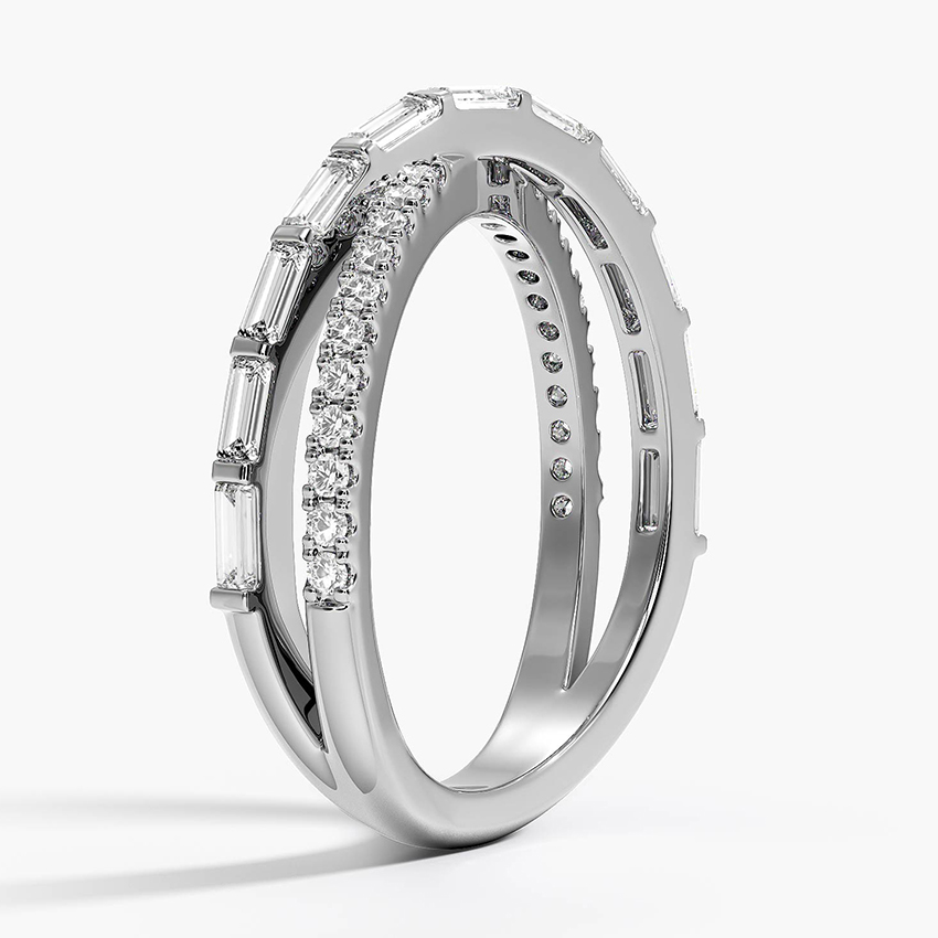 14K White Gold Baguette and Round Lab Diamond Crossover Ring (1/2 ct. tw.)