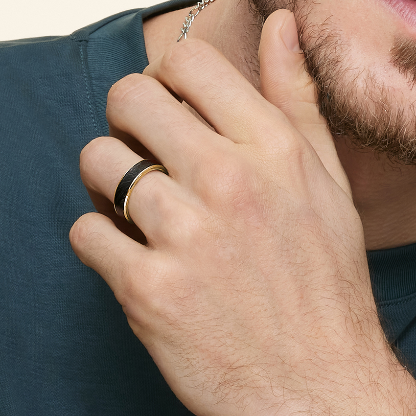 18K Yellow Gold Blaze Black 6mm Wedding Ring