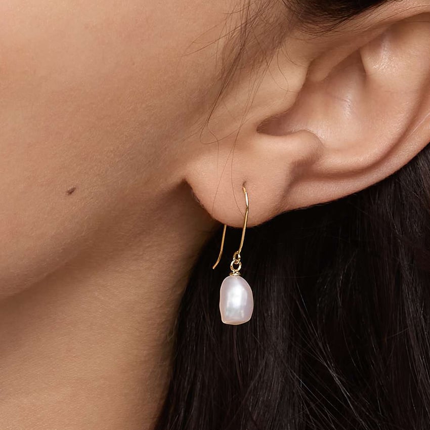 14K Yellow Gold Baroque Freshwater Cultured Pearl Earrings