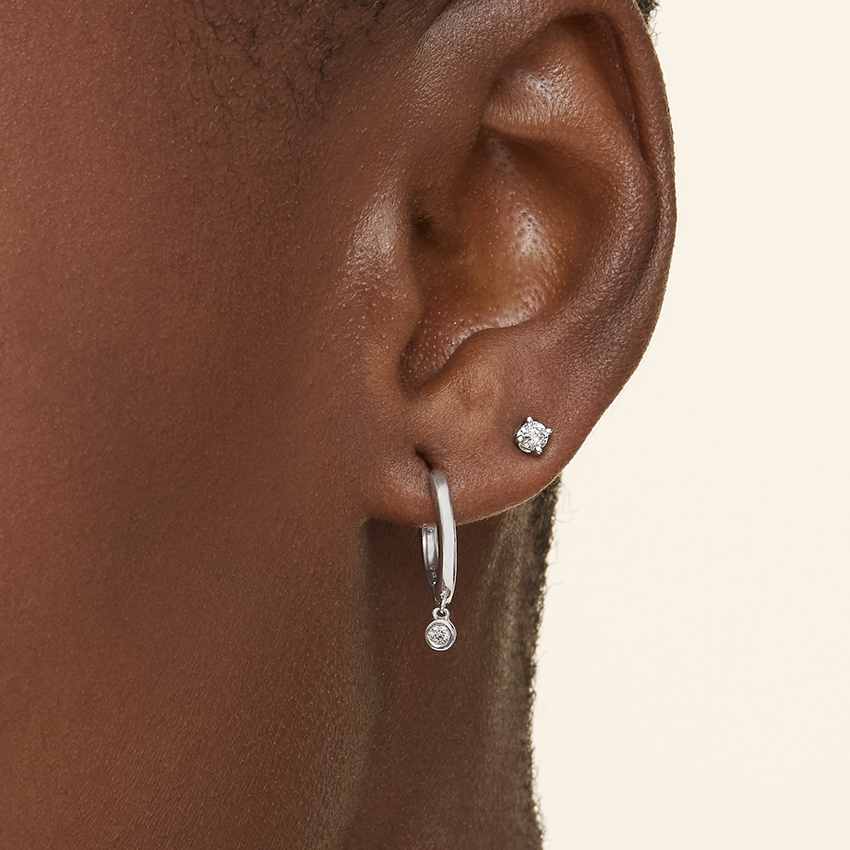 Silver Diamond Drop Huggie Earrings