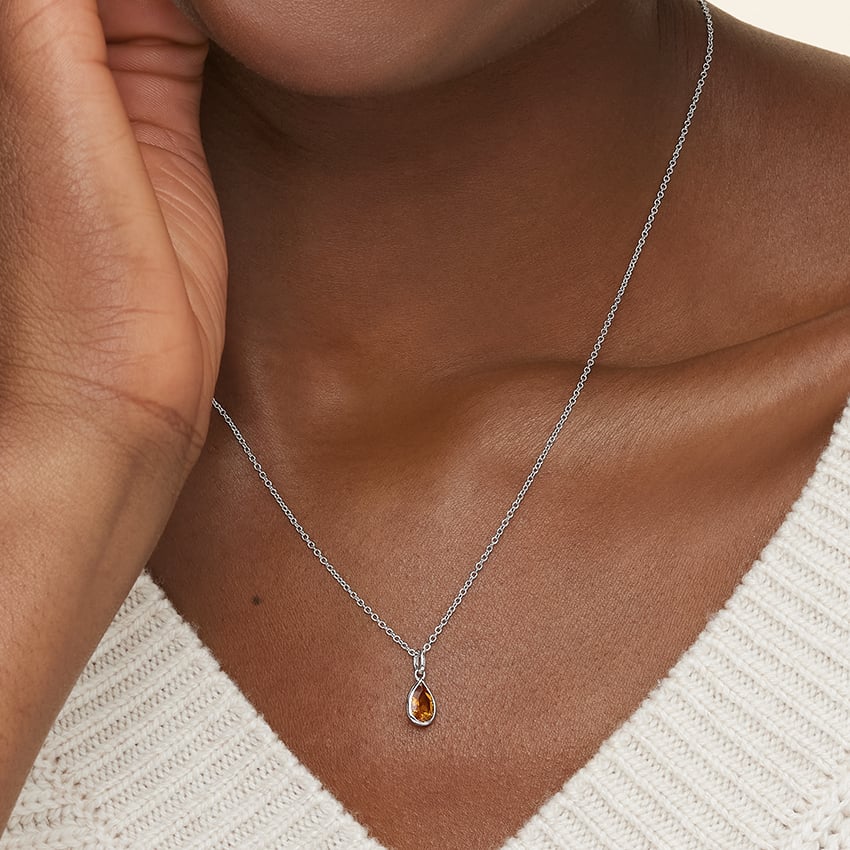 Silver Teardrop Citrine Pendant