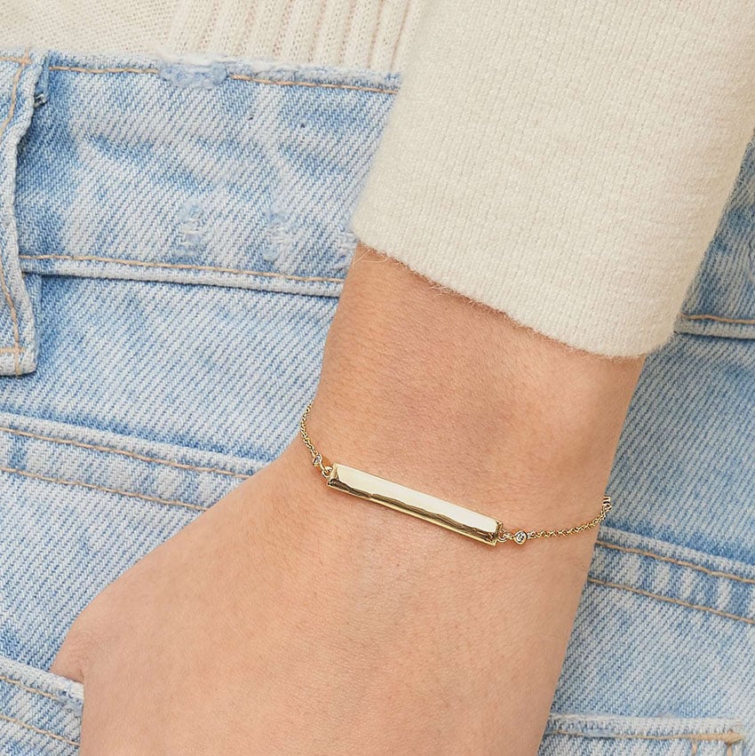 14K Yellow Gold Engravable Diamond Strand Bracelet