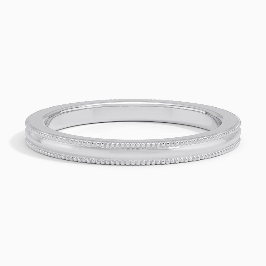 18K White Gold 2mm Milgrain Wedding Ring