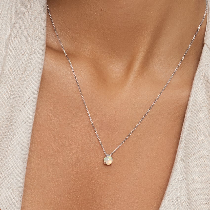 Silver Floating Solitaire Opal Pendant