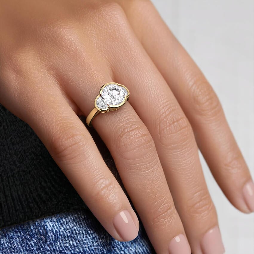 14K Yellow Gold Half Moon Three Stone Bezel Diamond Ring (1/2 ct. tw.), large additional view 2