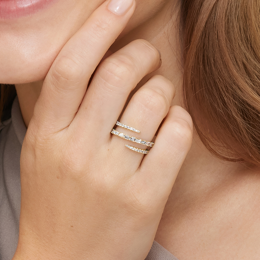 18K Yellow Gold Sonya Baguette and Round Lab Diamond Wrap Ring