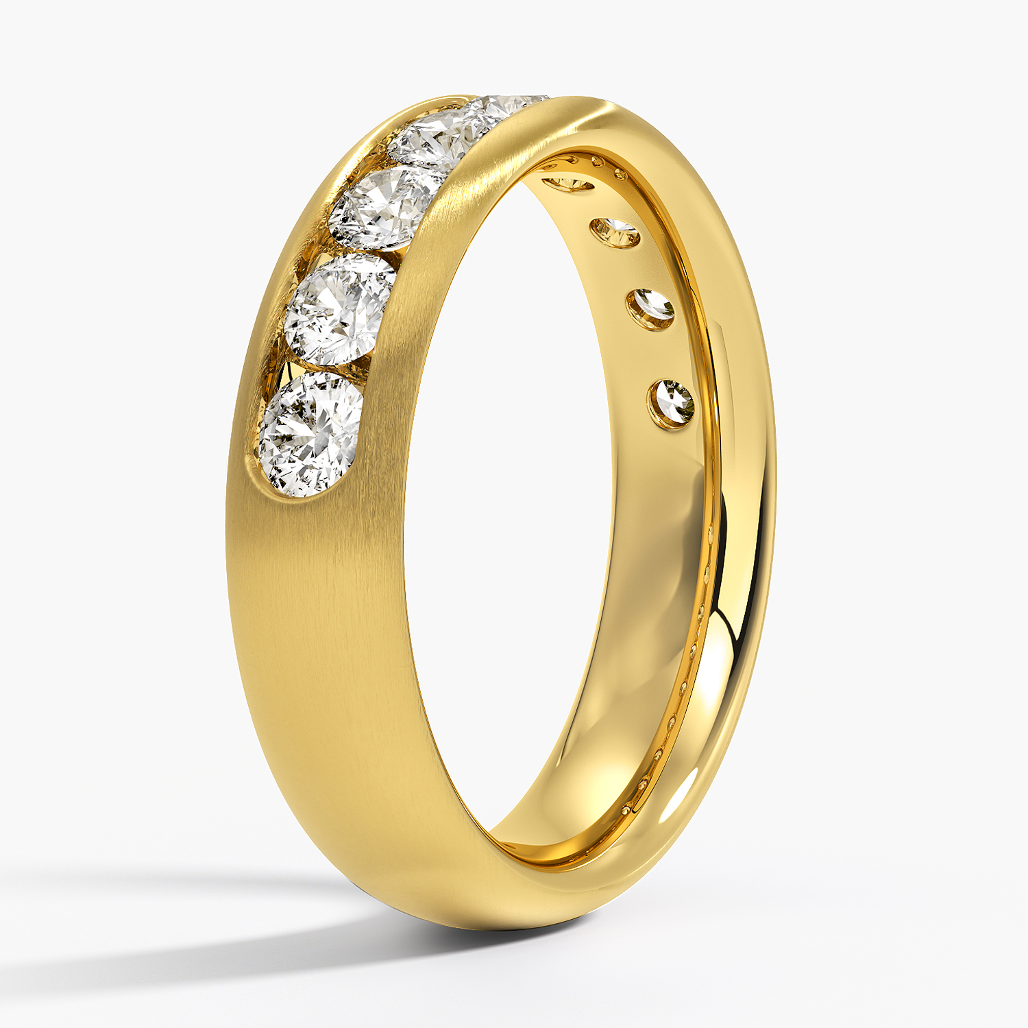 18K Yellow Gold Channel Set Lab Diamond 5.5mm Matte Wedding Ring