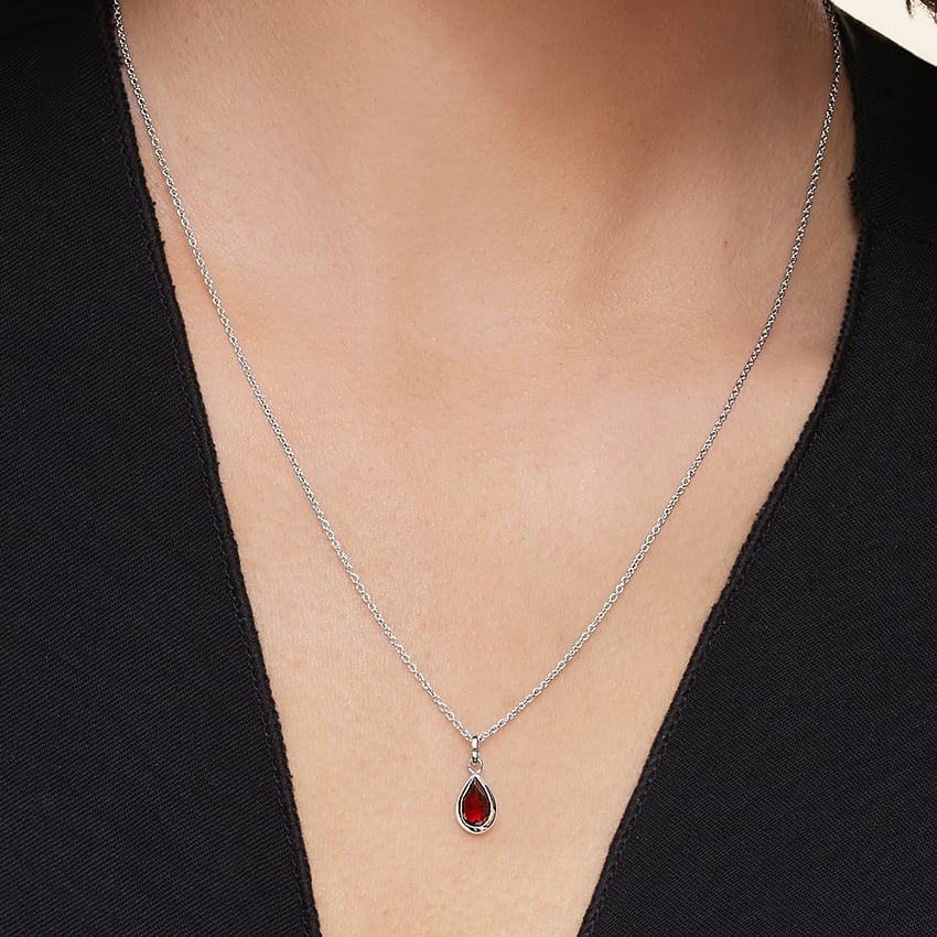Silver Teardrop Garnet Pendant