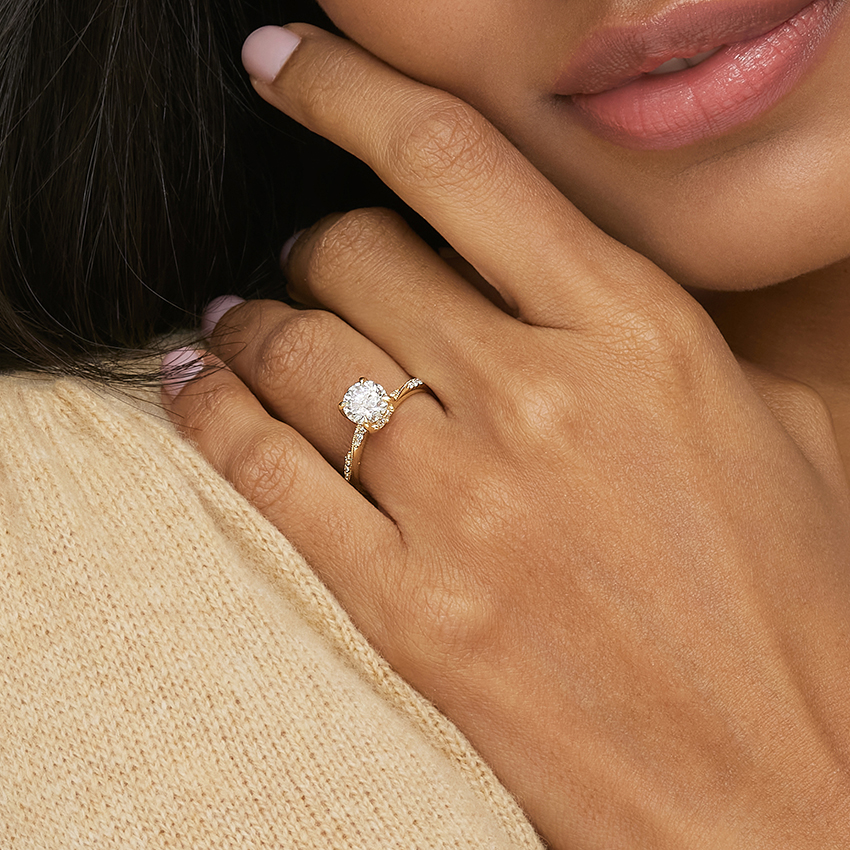 18K Yellow Gold Camellia Hidden Accent Diamond Ring