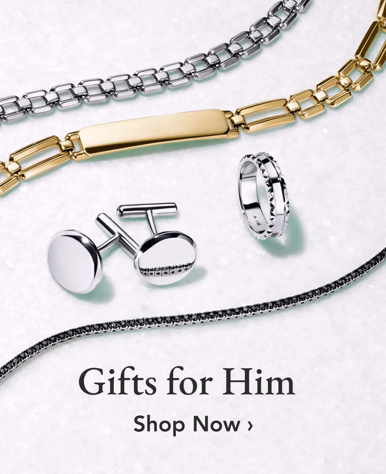 Assortment of men's jewelry, perfect for Valentines Day Gifting