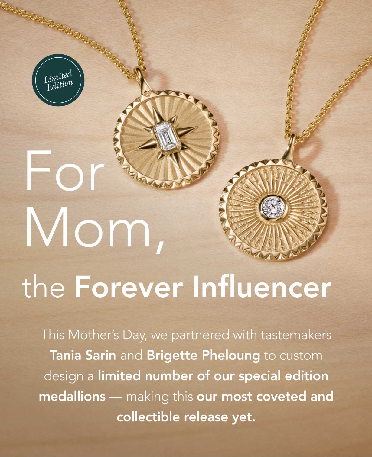 Gold, diamond medallion necklaces.