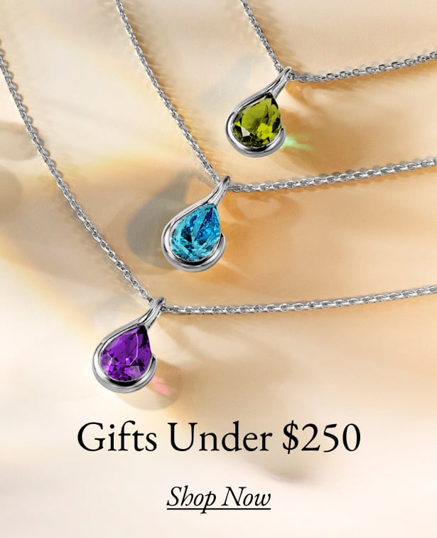 Three gemstone solitaire pendants under $250.