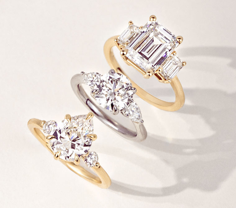 White and yellow gold, diamond engagement rings.