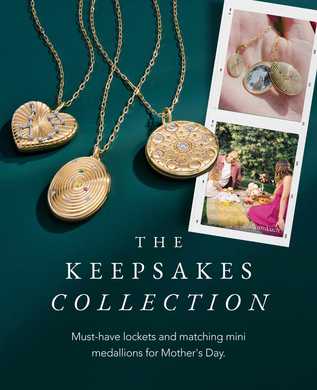 Gold locket medallion necklaces.