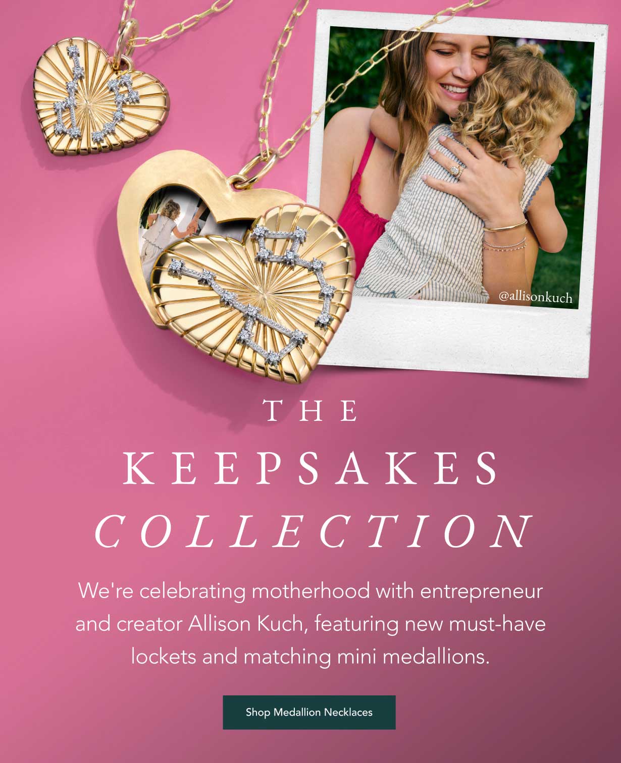 Gold locket medallion necklaces from the Keepsakes collection.